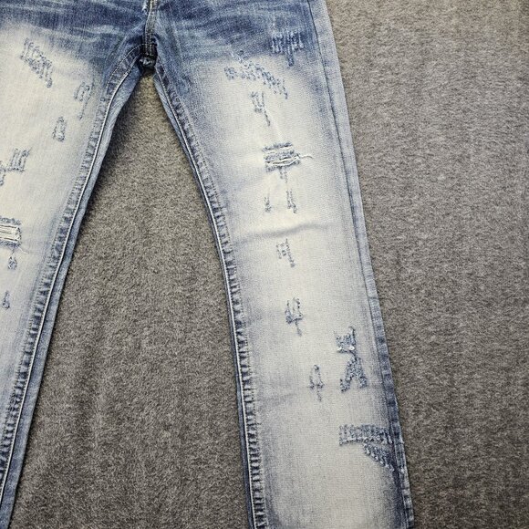 Black Premium Jeans Distressed Boot Indian Chief & Liberty Patches Mens 30x32 - Picture 5 of 15